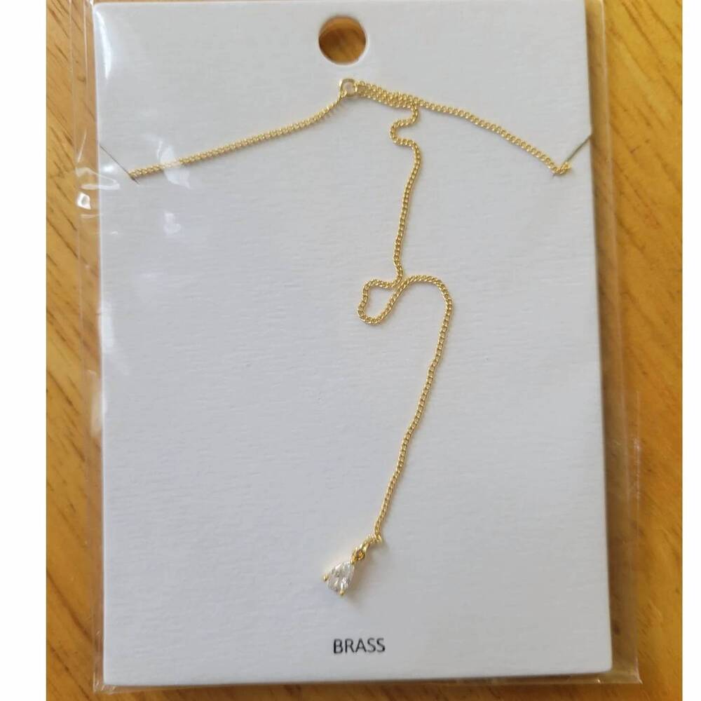 NEW PRETTY SIMPLE women's crystal teardrop y necklace in gold